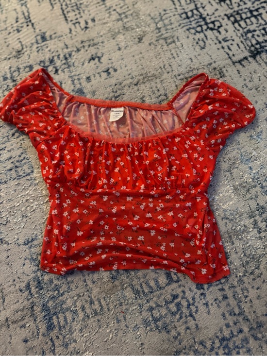 Tops - Red Floral Ruffle Off-Shoulder Crop Top